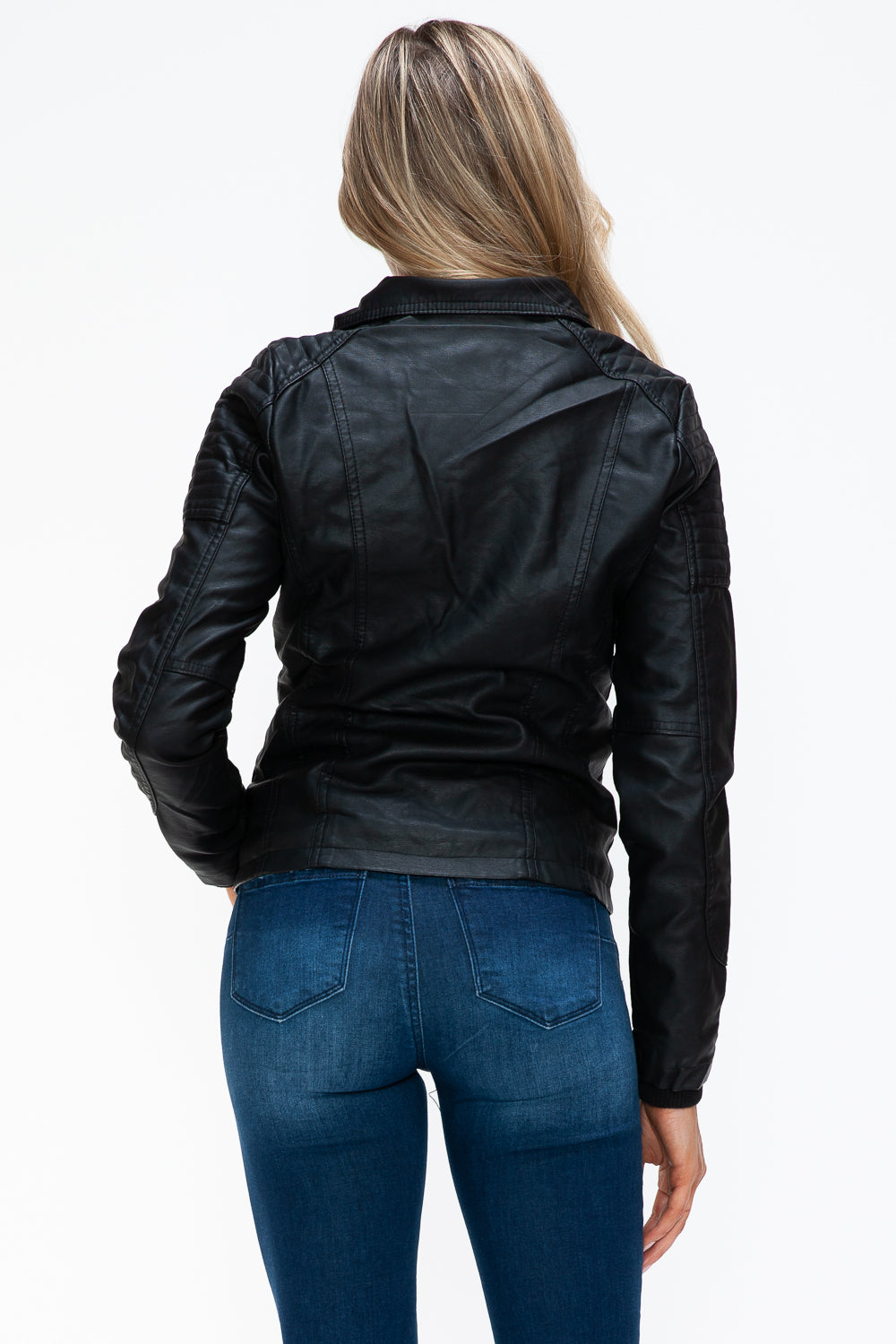 YMI Removable Faux Layered Multi-Pocket Jacket with Fuzzy Hood Trendsi