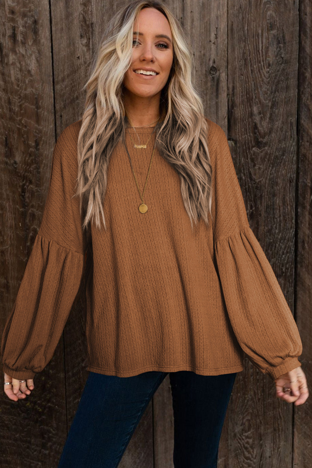 Faux Knit Jacquard Puffy Long Sleeve Top Kittybear Krafts