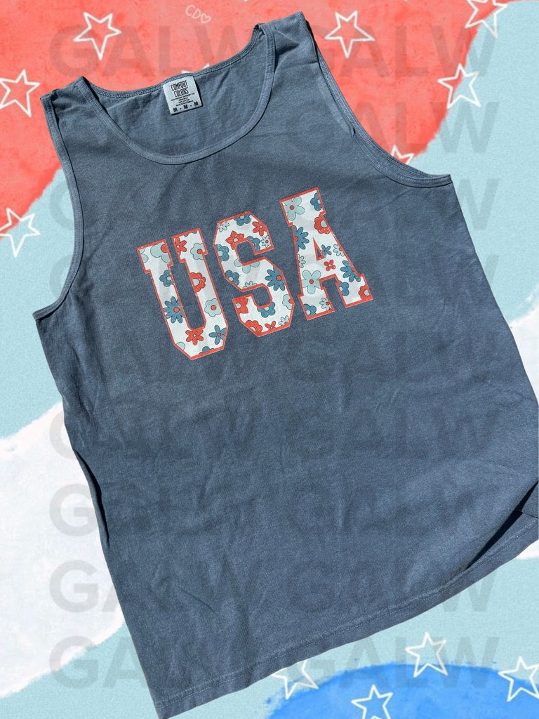 USA Floral Patriotic Graphic Tank Gunpowder and Lace Boutique Nac