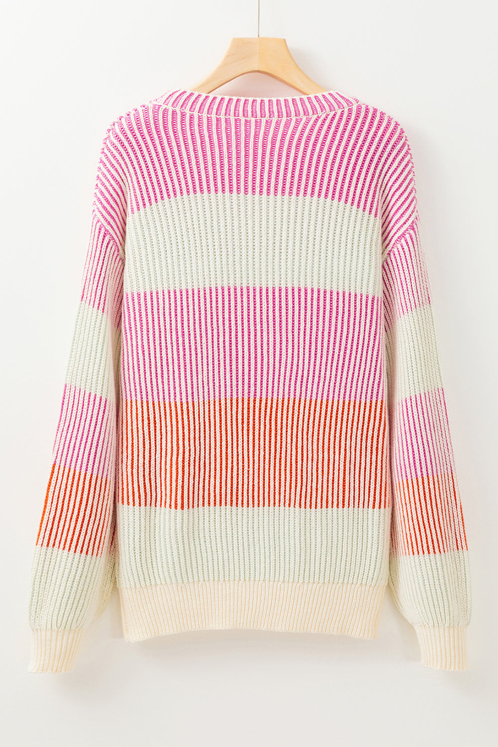 Pink Colorblock Textured Knit Bubble Sleeve Sweater Kittybear Krafts