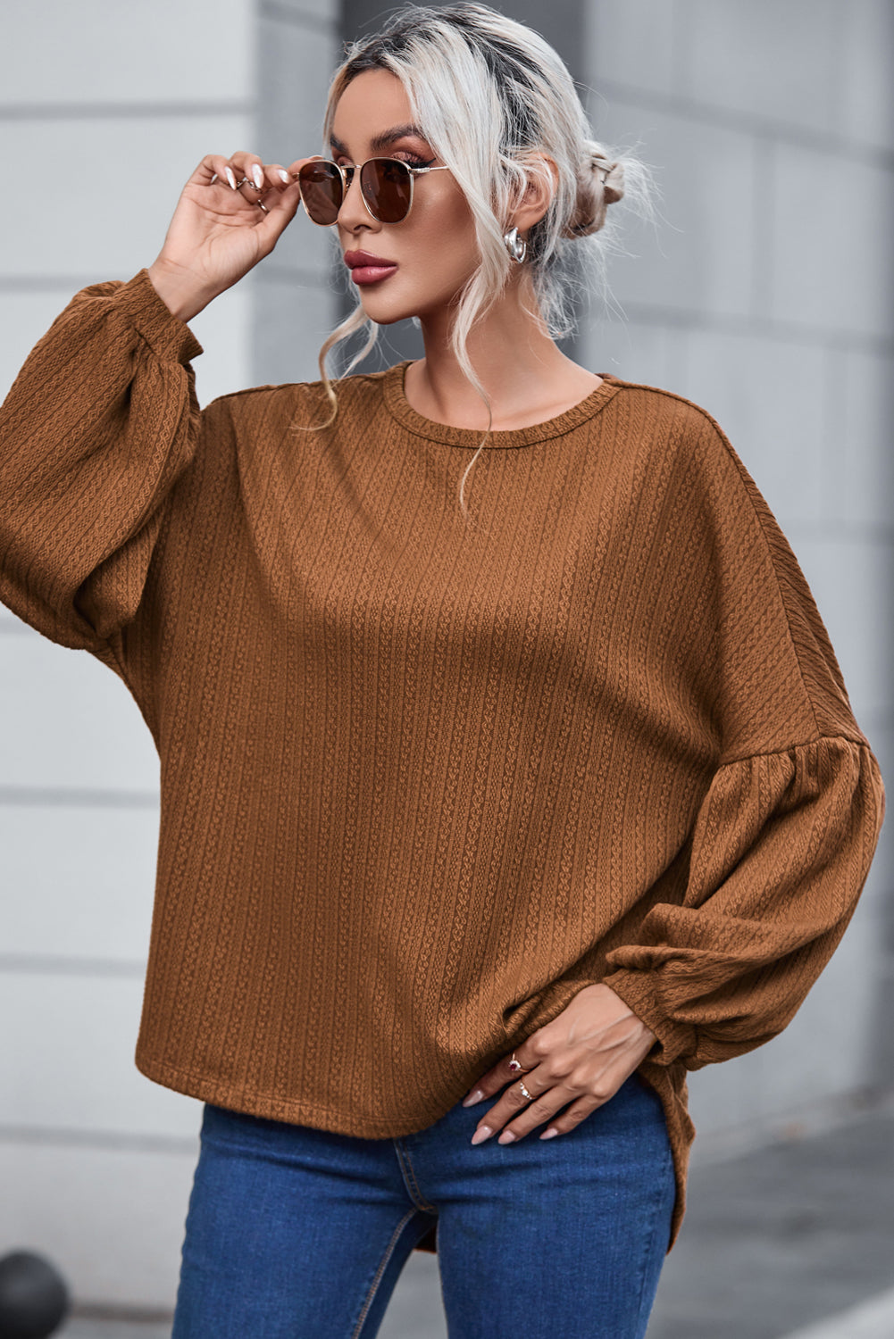 Faux Knit Jacquard Puffy Long Sleeve Top Kittybear Krafts