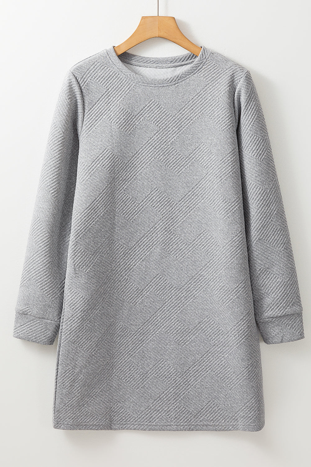 Gray Solid Color Textured Long Sleeve Shift Dress Kittybear Krafts