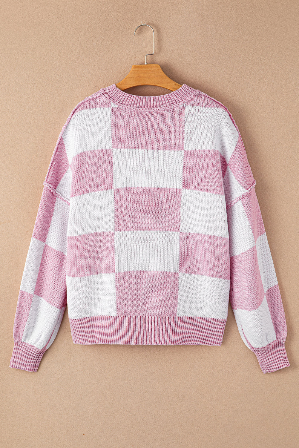 Pink Checkered Bishop Sleeve Sweater Kittybear Krafts