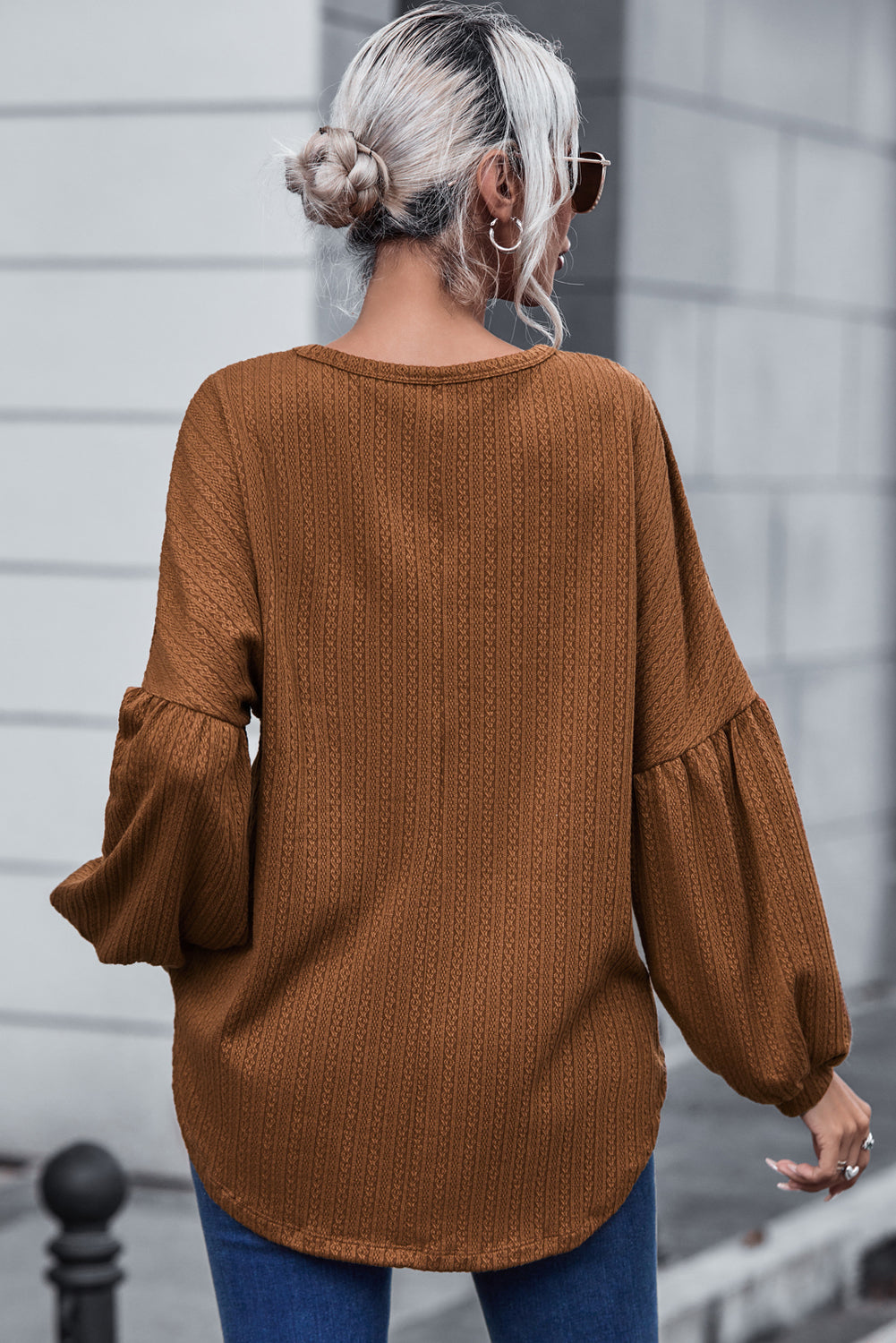 Faux Knit Jacquard Puffy Long Sleeve Top Kittybear Krafts