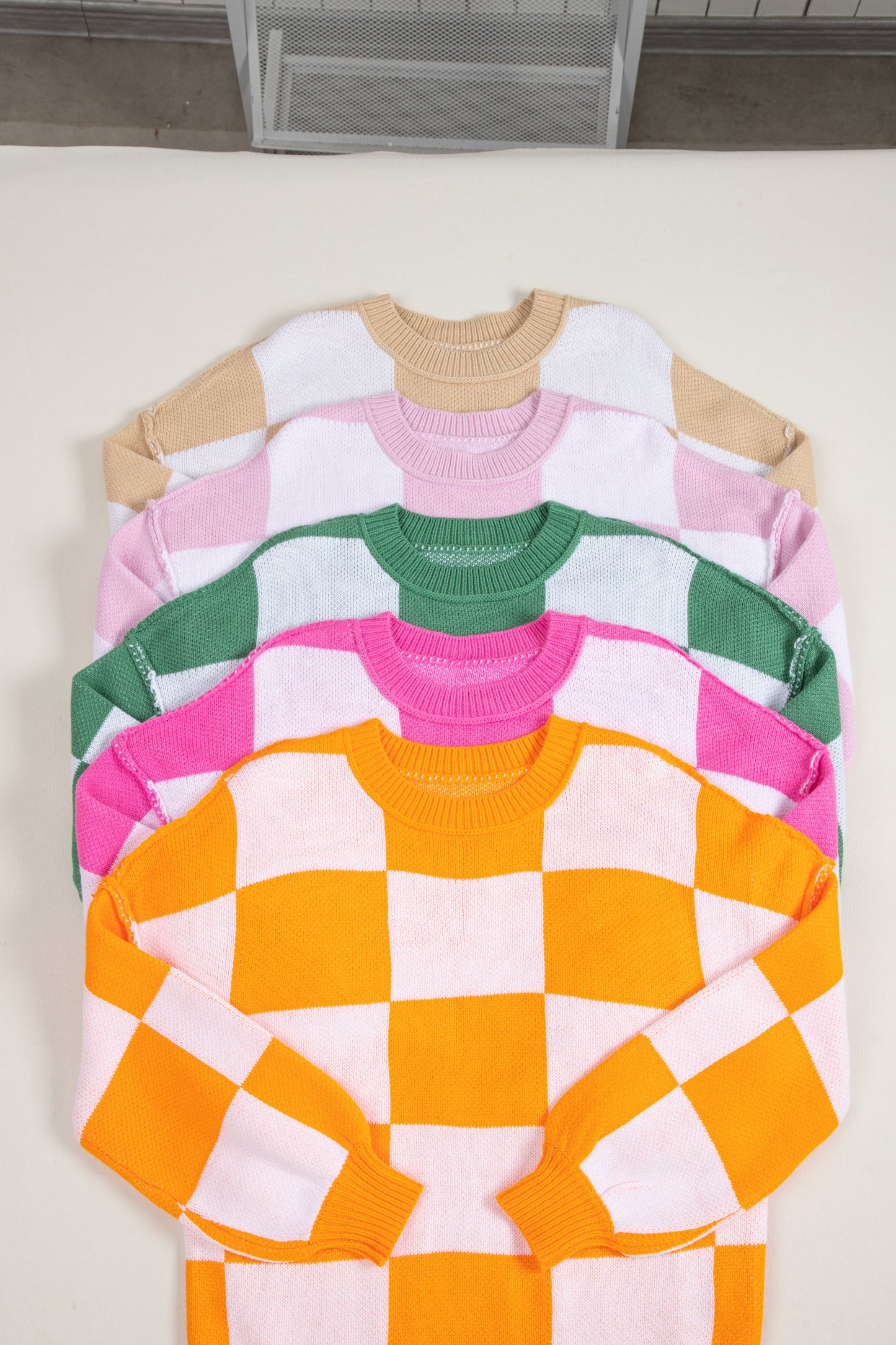 Pink Checkered Bishop Sleeve Sweater Kittybear Krafts