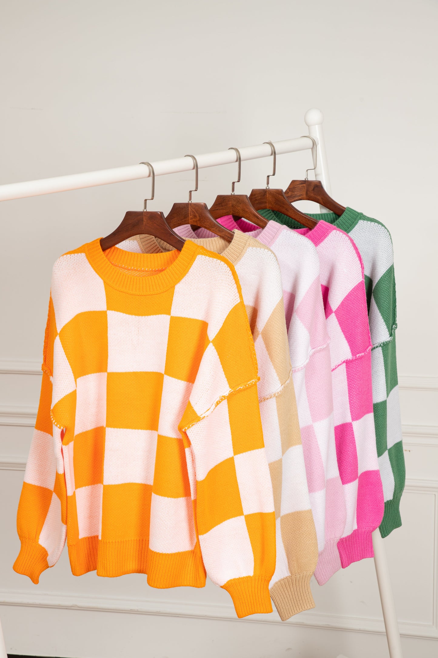 Pink Checkered Bishop Sleeve Sweater Kittybear Krafts
