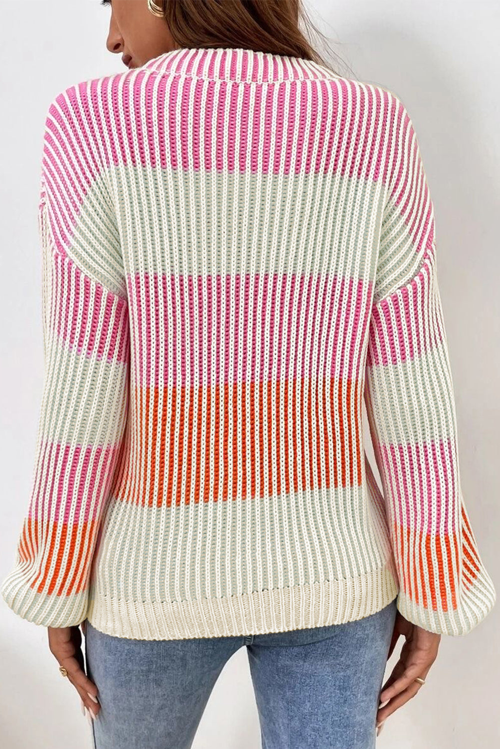 Pink Colorblock Textured Knit Bubble Sleeve Sweater Kittybear Krafts