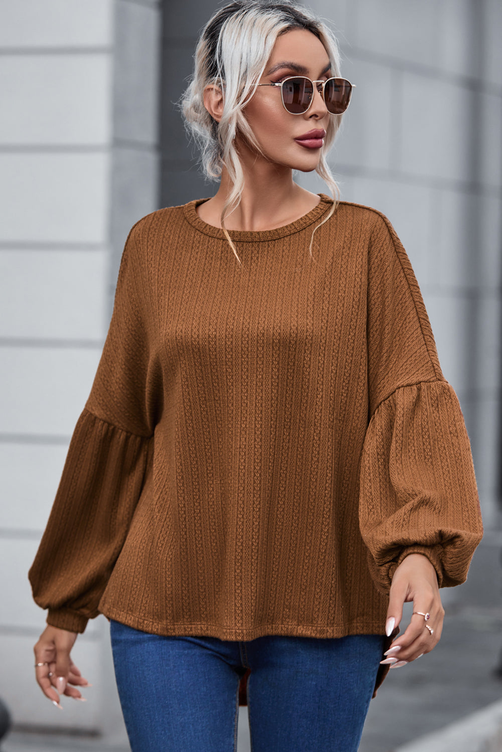 Faux Knit Jacquard Puffy Long Sleeve Top Kittybear Krafts