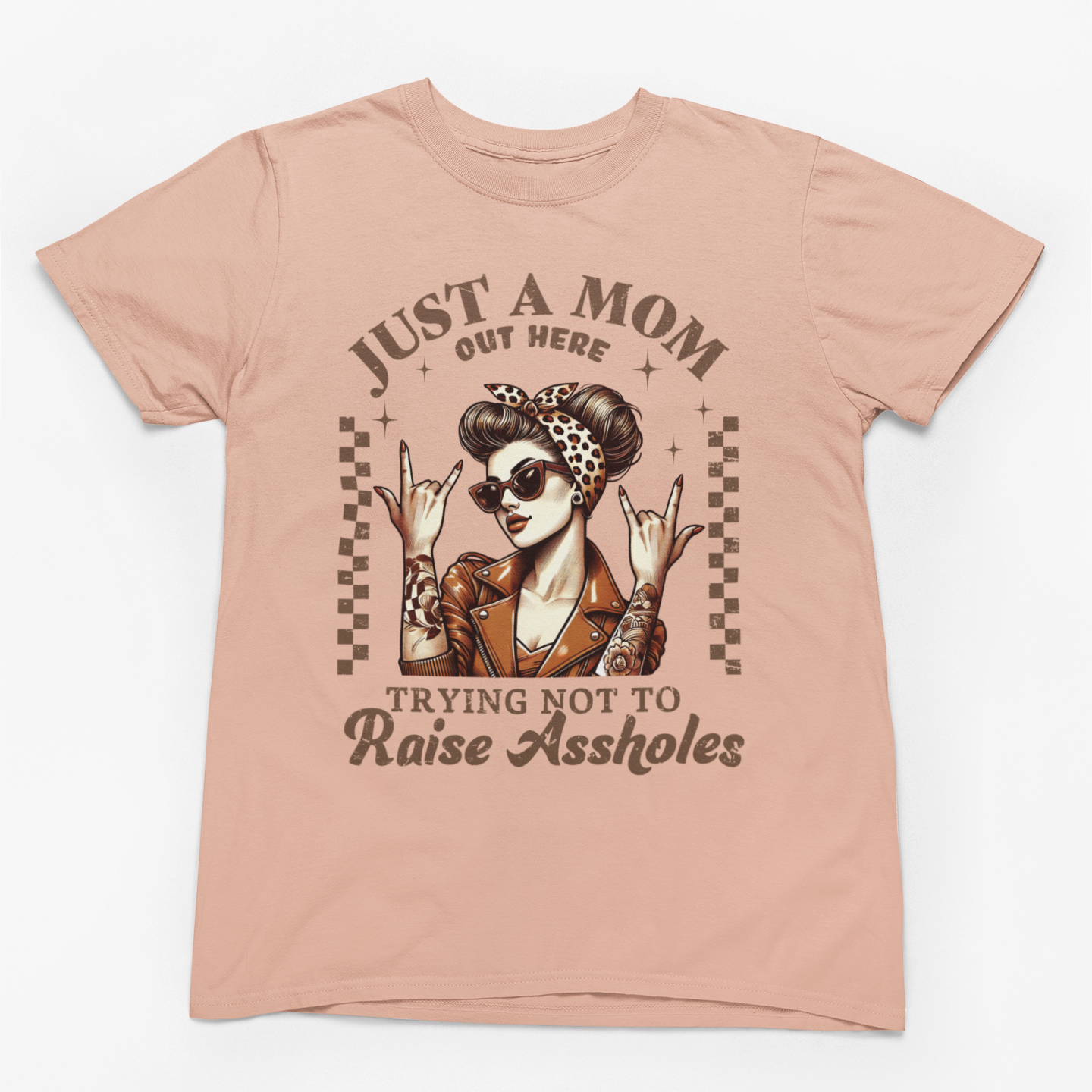 Just a Mom Trying Not to Raise A$$holes Graphic T-Shirt Tea Shirt Shoppe