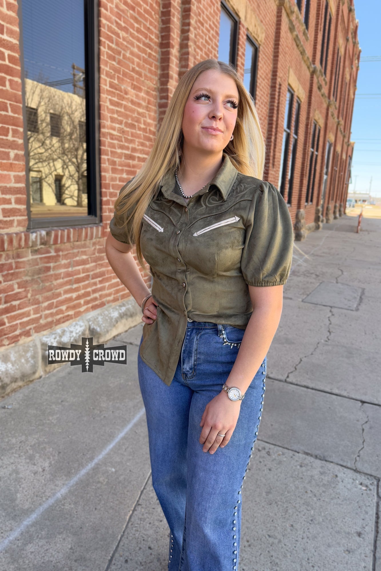 Calaboose Olive Western Top Rowdy Crowd Clothing