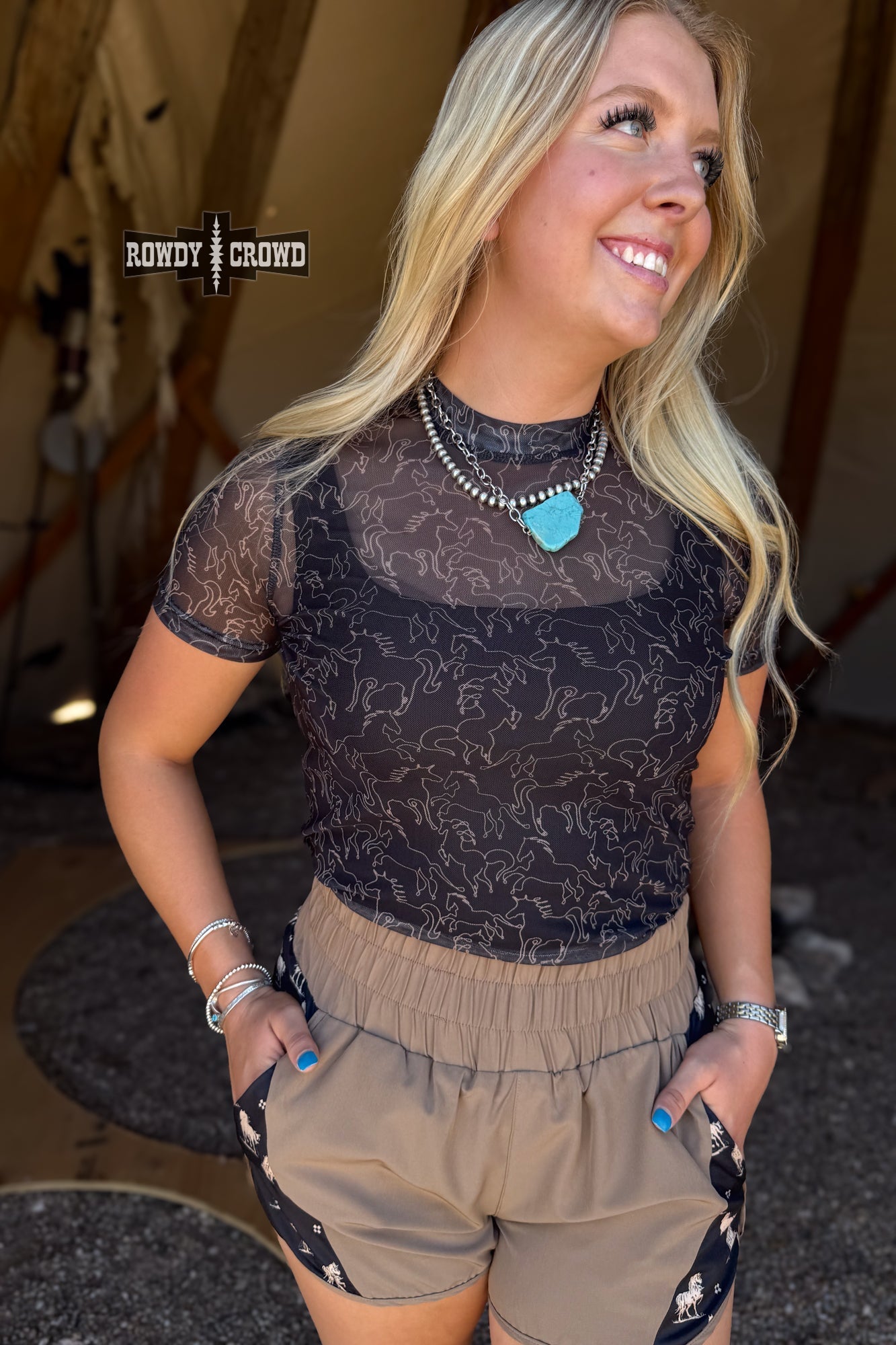 Lariat Mesh Western Top Rowdy Crowd Clothing