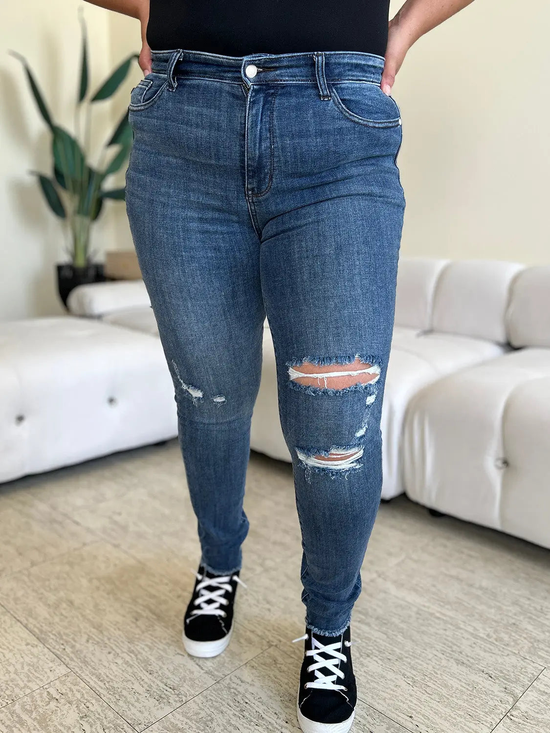 Judy Blue Full Size High Waist Distressed Skinny Jeans - Kittybear Krafts