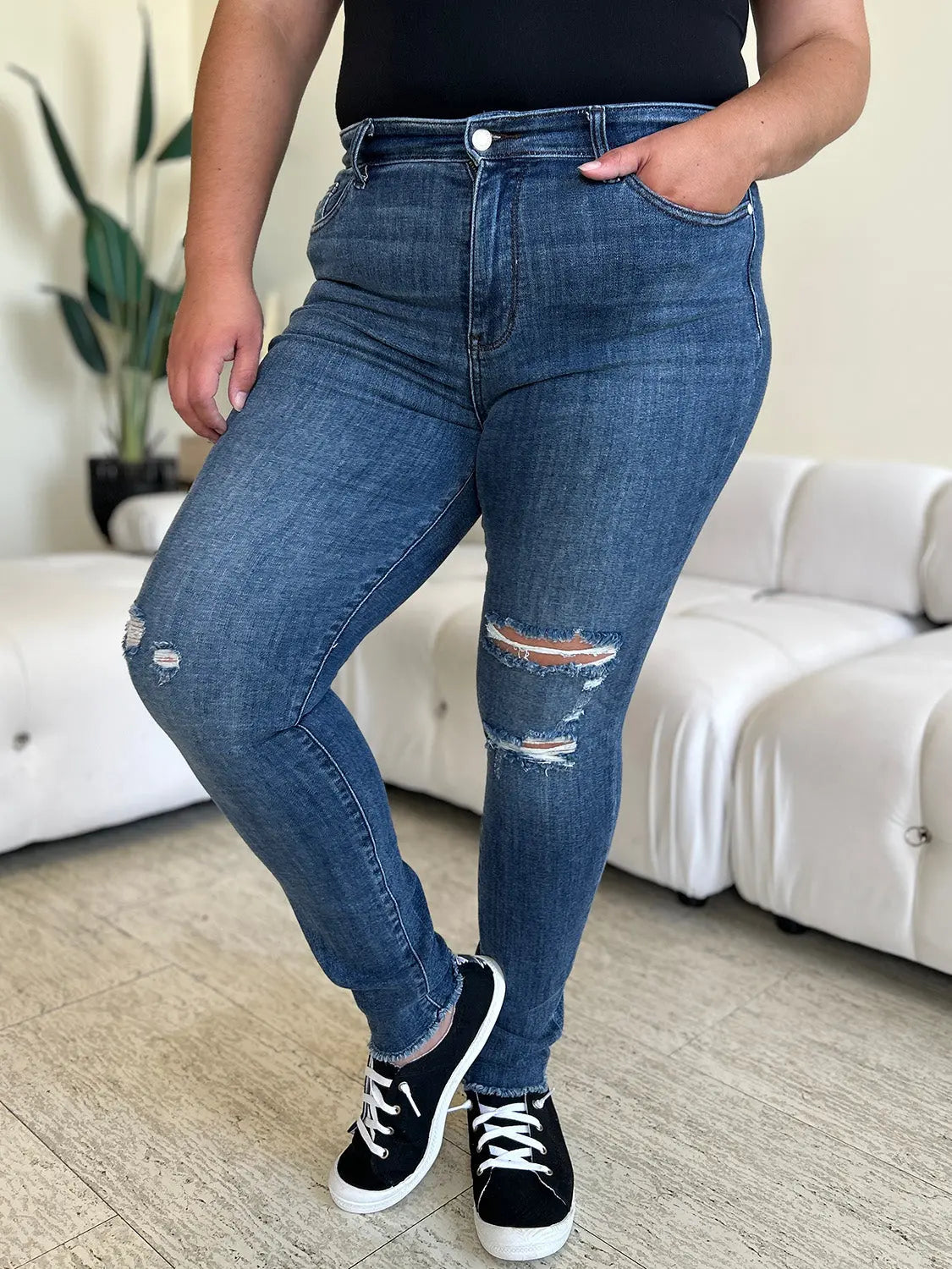 Judy Blue Full Size High Waist Distressed Skinny Jeans - Kittybear Krafts