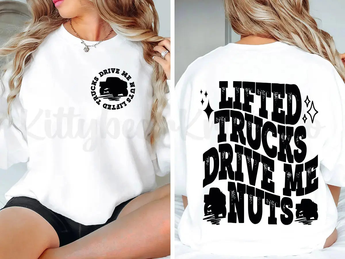 Lifted Trucks Drive Me Nuts Graphic Crewneck Sweatshirt - Kittybear Krafts