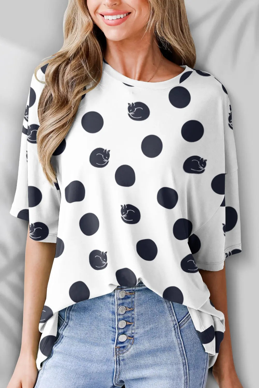 Rebel Rock N Roll/Polka Dot Round Neck Half Sleeve T-Shirt Trendsi