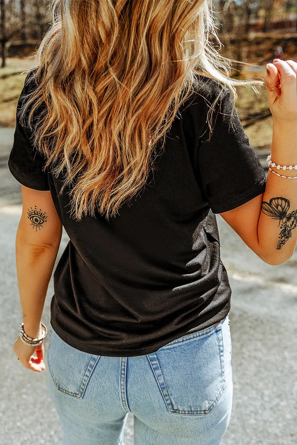 USA Rhinestone Round Neck Short Sleeve T-Shirt - Kittybear Krafts