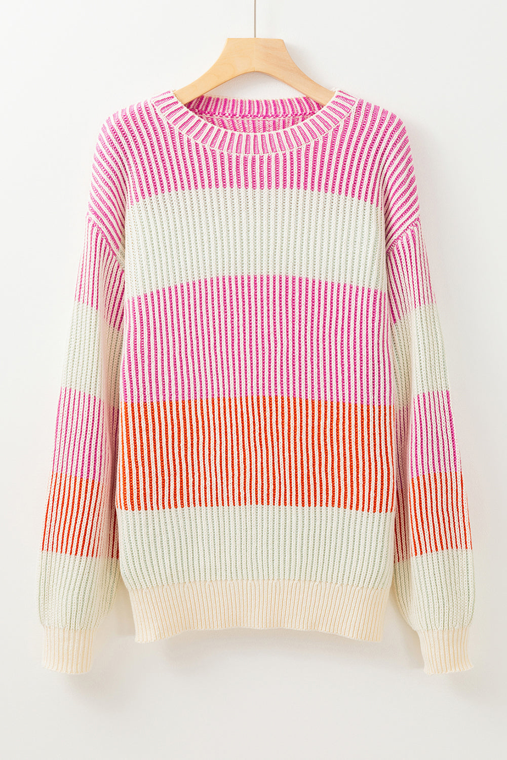 Pink Colorblock Textured Knit Bubble Sleeve Sweater Kittybear Krafts