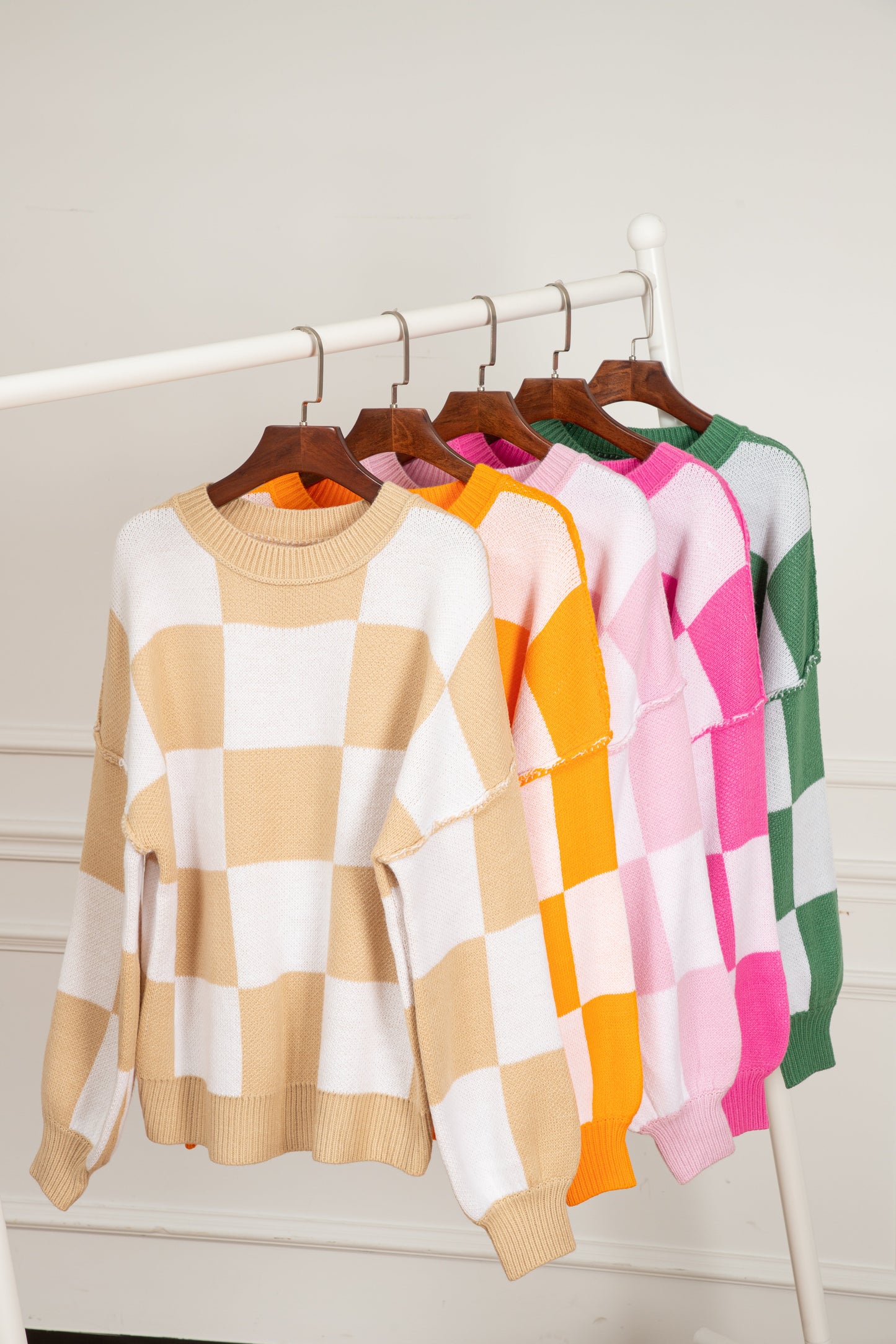 Pink Checkered Bishop Sleeve Sweater Kittybear Krafts