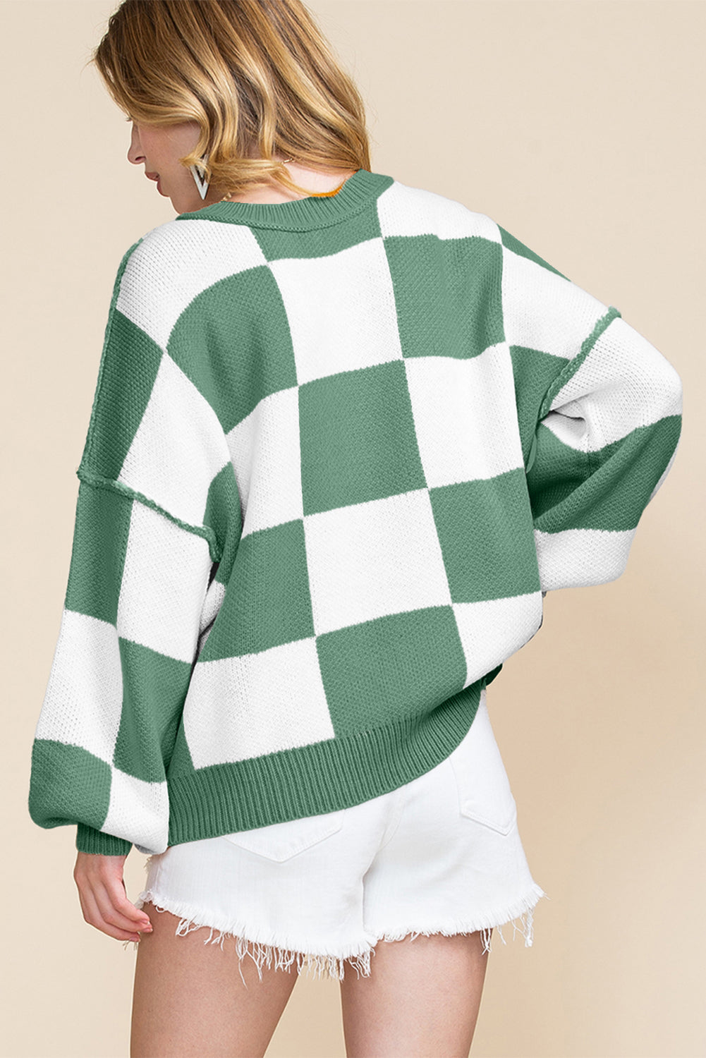 Green Checkered Bishop Sleeve Sweatshirt Top Kittybear Krafts