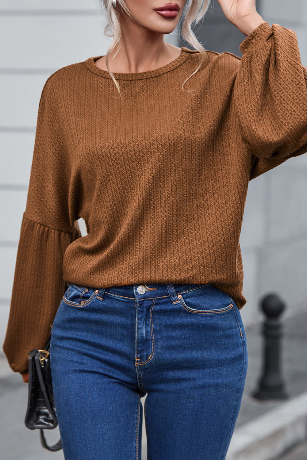 Faux Knit Jacquard Puffy Long Sleeve Top Kittybear Krafts