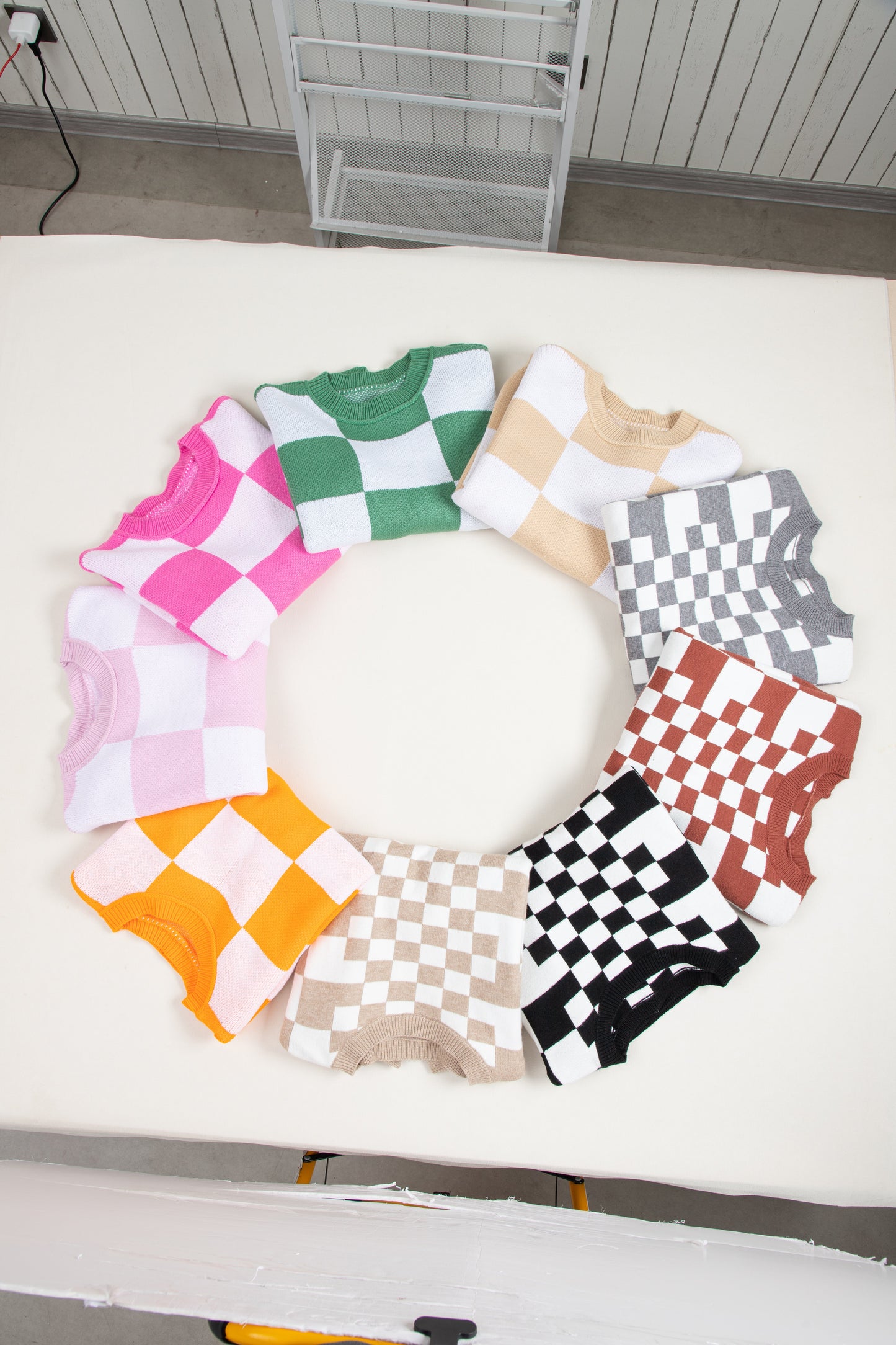 Pink Checkered Bishop Sleeve Sweater Kittybear Krafts
