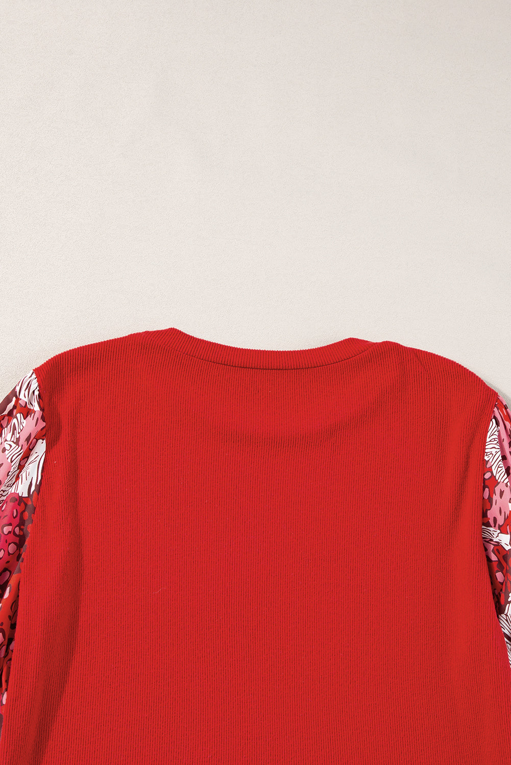 Fiery Red Contrast Mixed Animal Print Lantern Sleeve Patchwork Top Kittybear Krafts