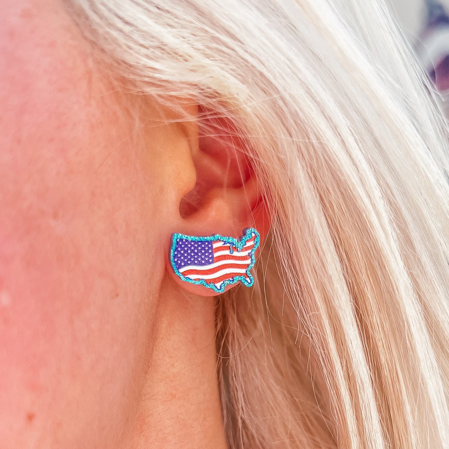 USA Flag 4th of July Glitter Patriotic Stud Earrings Envy Stylz Boutique