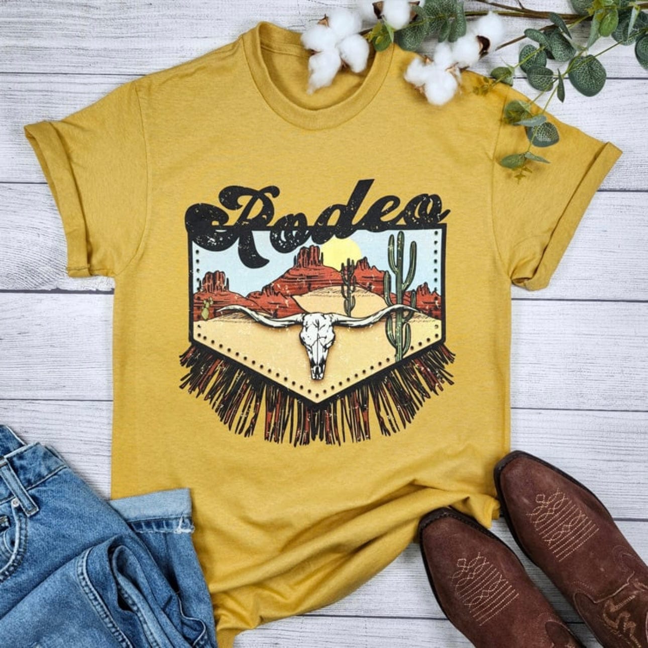 Rodeo Fringe Longhorn Western Graphic T-Shirt Envy Stylz Boutique