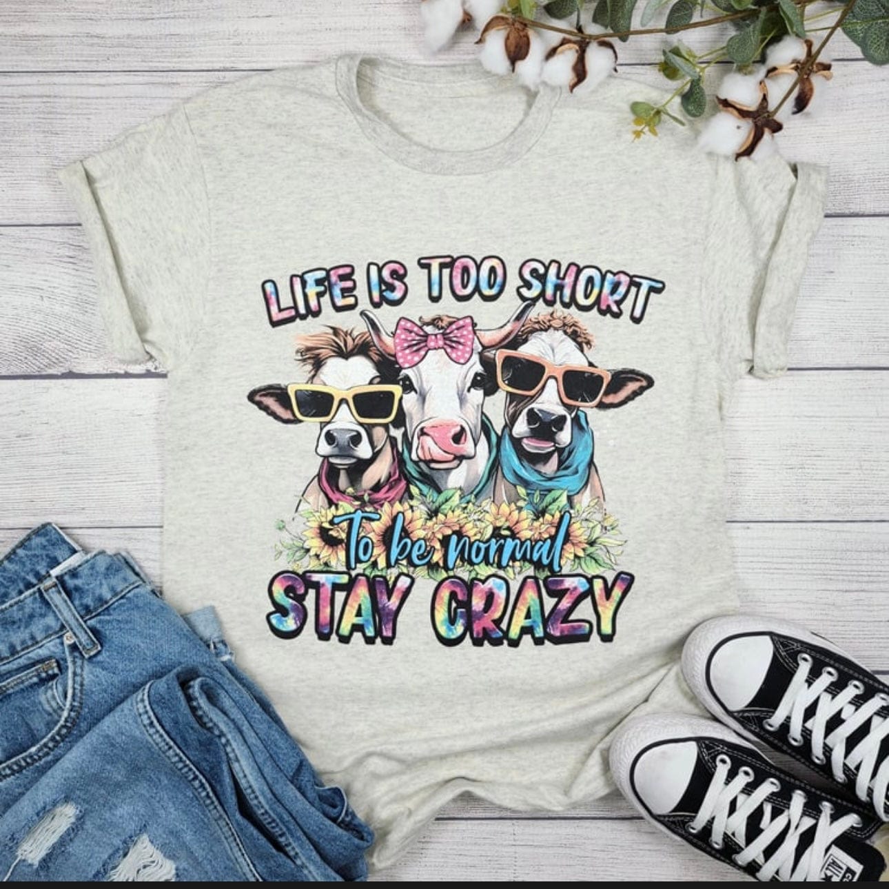 Life Is Too Short Tie Dye Cows Graphic T-Shirt Envy Stylz Boutique