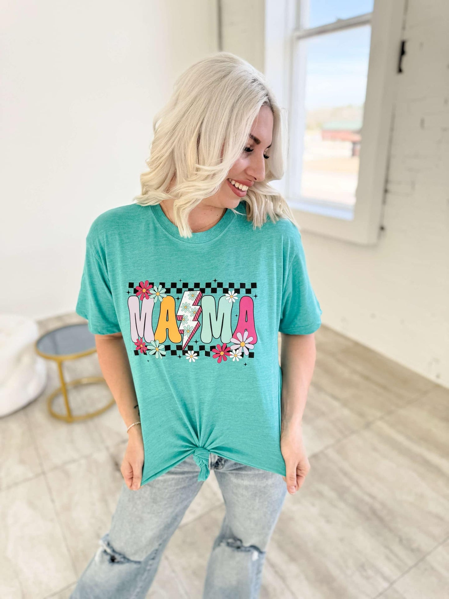 Mama Checkered Flower Graphic T-Shirt Envy Stylz Boutique