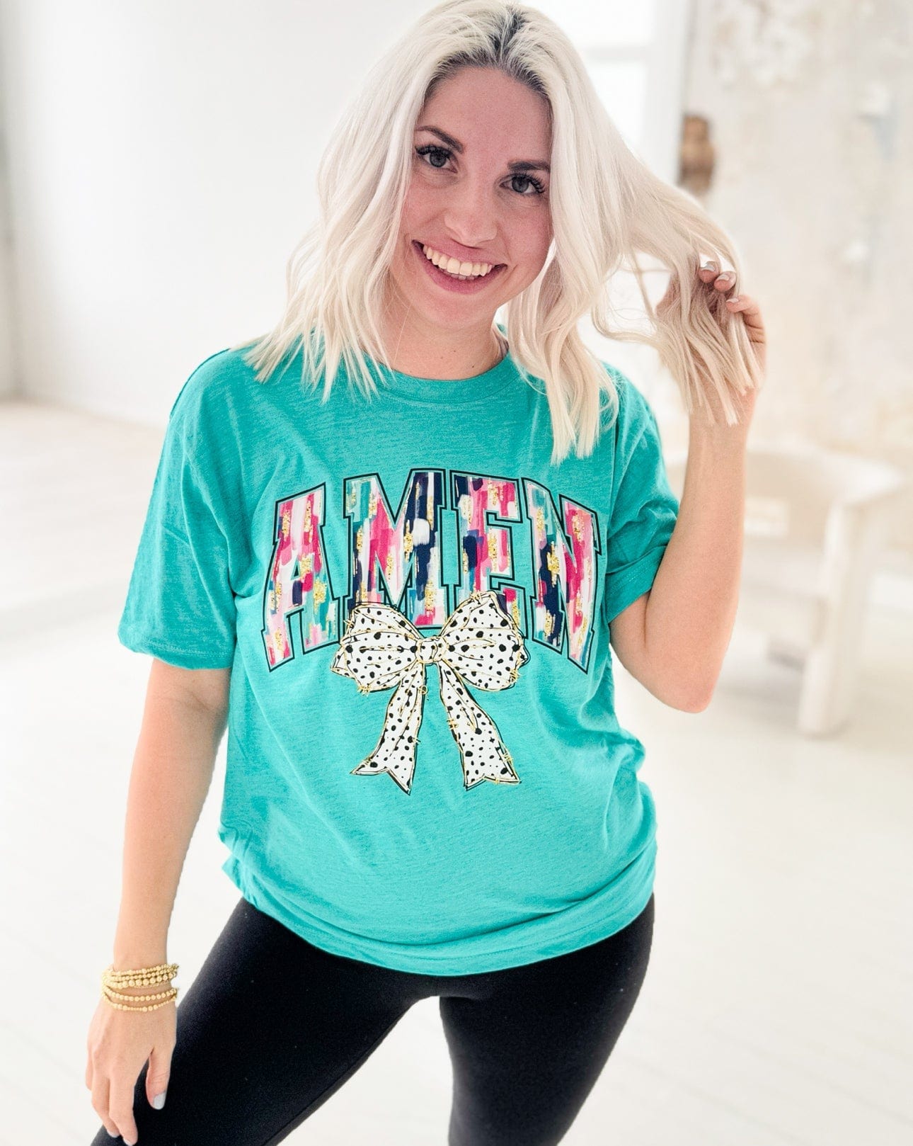 Paint Stroke Amen with Coquette Bow Graphic Tee T-Shirt Envy Stylz Boutique