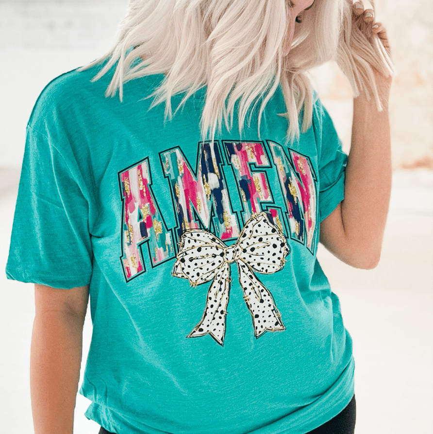 Paint Stroke Amen with Coquette Bow Graphic Tee T-Shirt Envy Stylz Boutique