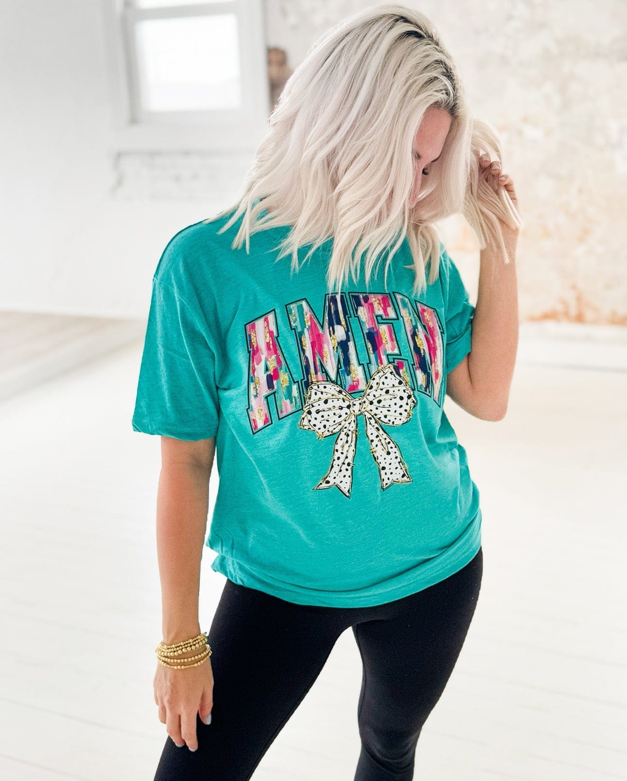 Paint Stroke Amen with Coquette Bow Graphic Tee T-Shirt Envy Stylz Boutique