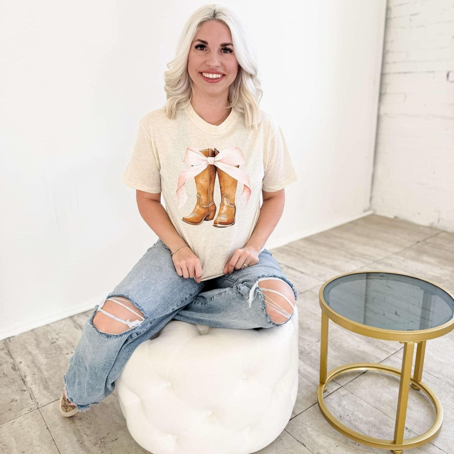 Western Boots & Pink Coquette Bow Graphic T-Shirt Envy Stylz Boutique