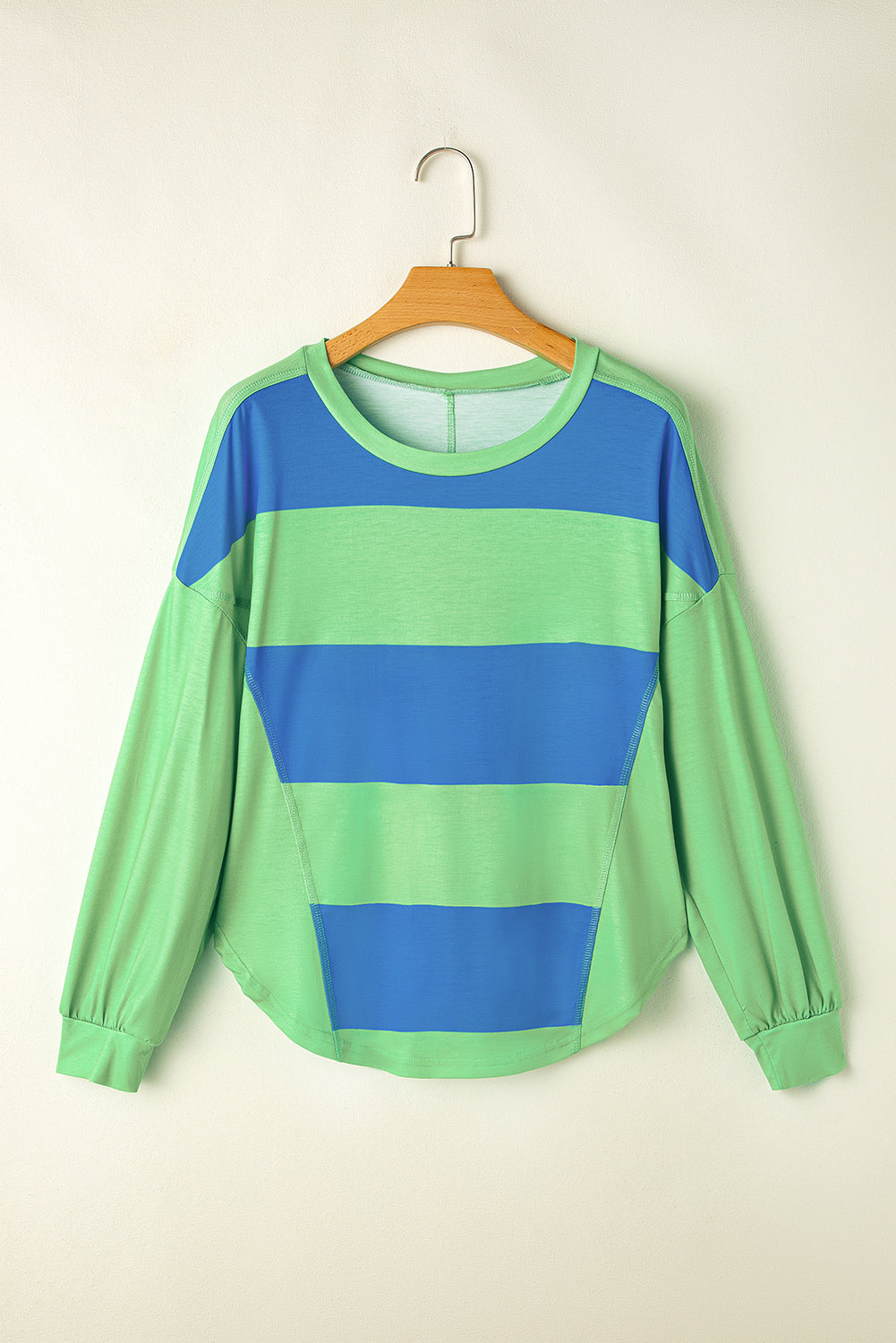 Light Blue Colorblock Striped Drop Shoulder Loose Top