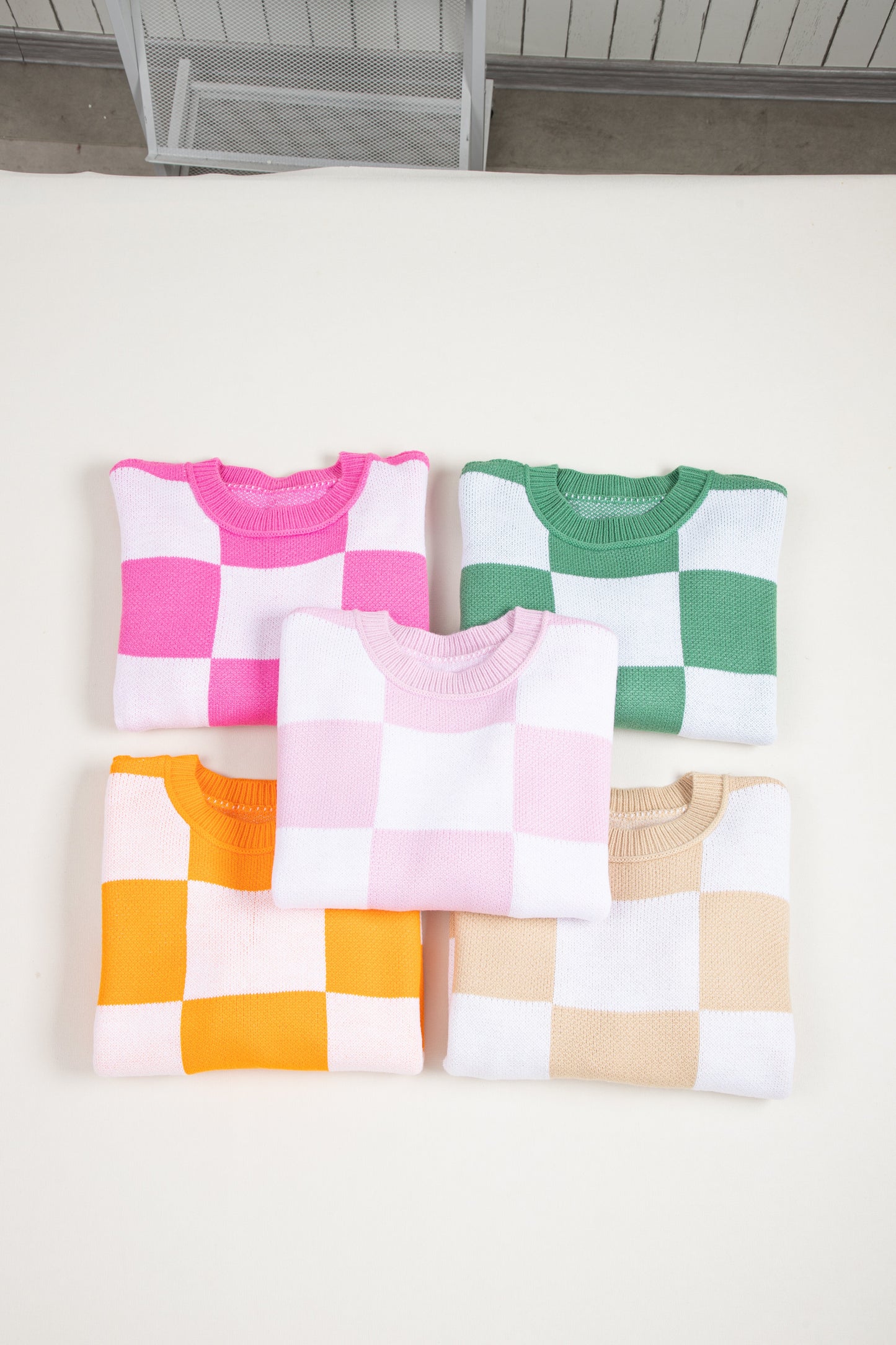 Pink Checkered Bishop Sleeve Sweater Kittybear Krafts