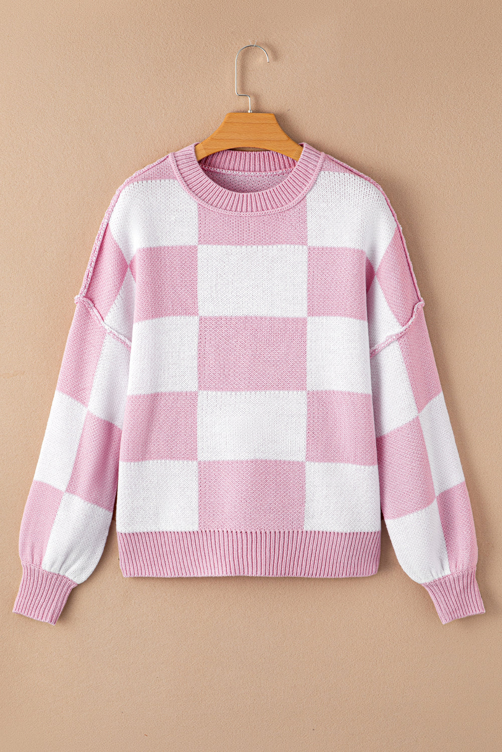 Pink Checkered Bishop Sleeve Sweater Kittybear Krafts