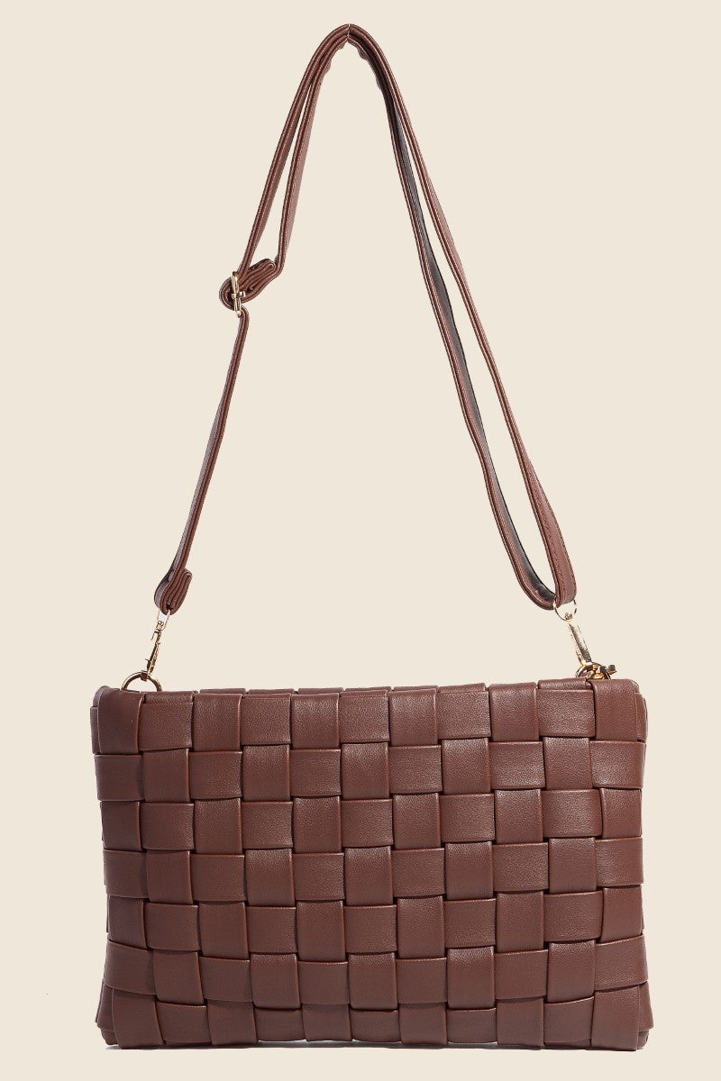 Fame Faux Leather Basket Weave Crossbody Bag Trendsi