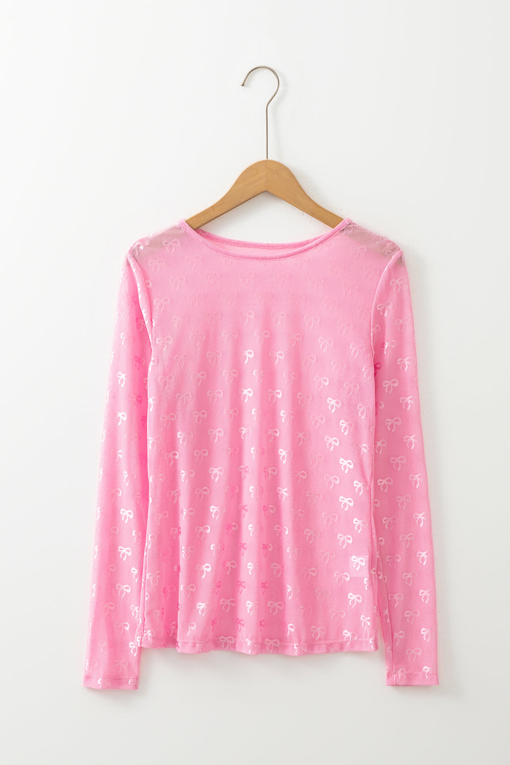 Pink Mesh Bow Pattern Long Sleeve Top Kittybear Krafts