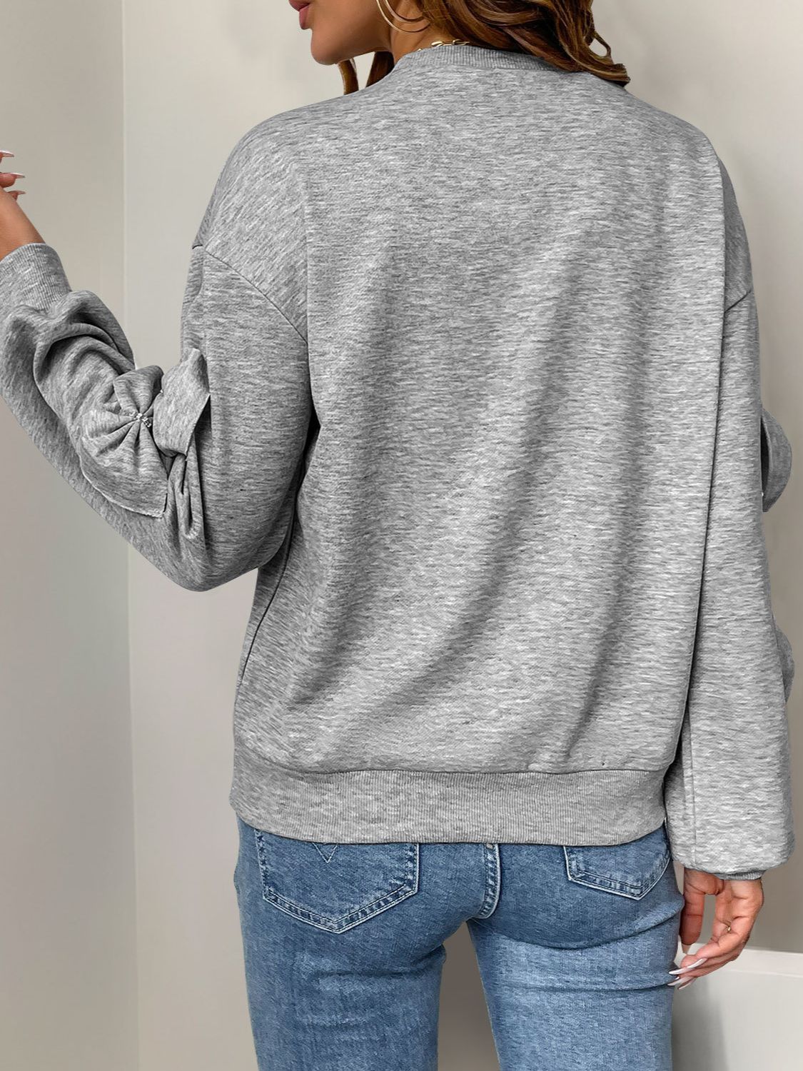 Perfee Bow Round Neck Long Sleeve Sweatshirt Trendsi