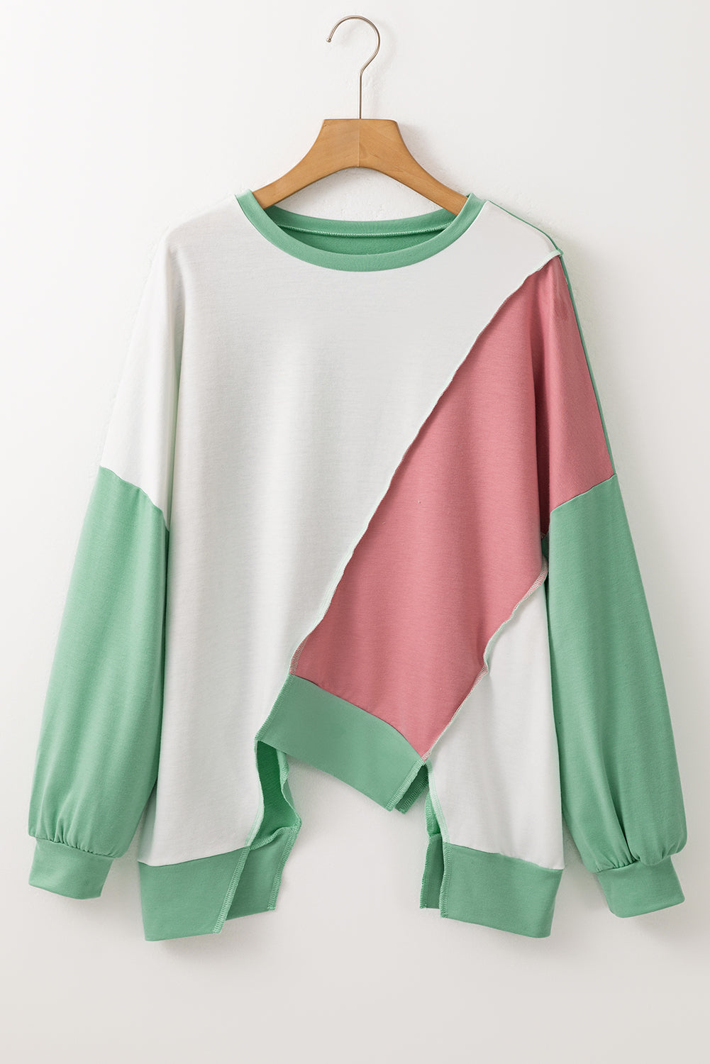 Colorblock Stitching Irregular Hem Long Sleeve Top Kittybear Krafts