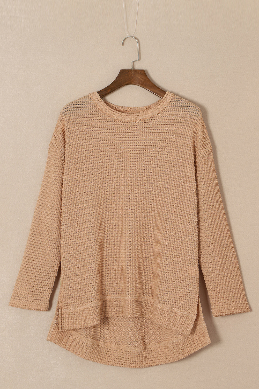 Khaki Waffle Knit High Slits Oversized Top Kittybear Krafts