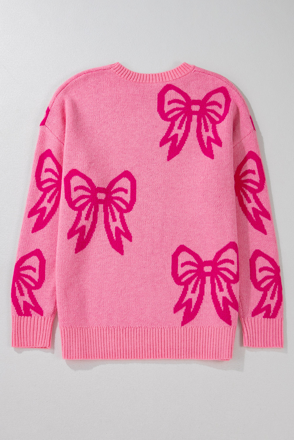 Pink Bow Pattern Drop Shoulder Loose Sweater Kittybear Krafts