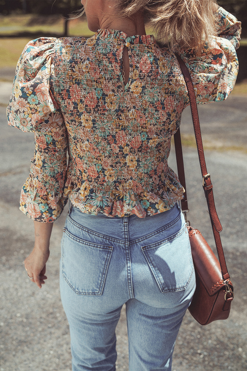 Yellow Floral Print Smocked Bubble Sleeve Ruffled Crop Top Kittybear Krafts