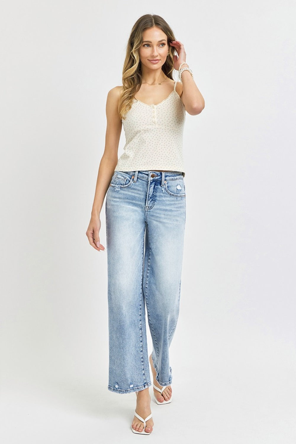 RISEN Full Size Tummy Control High Rise Crop Wide Leg Jeans Trendsi
