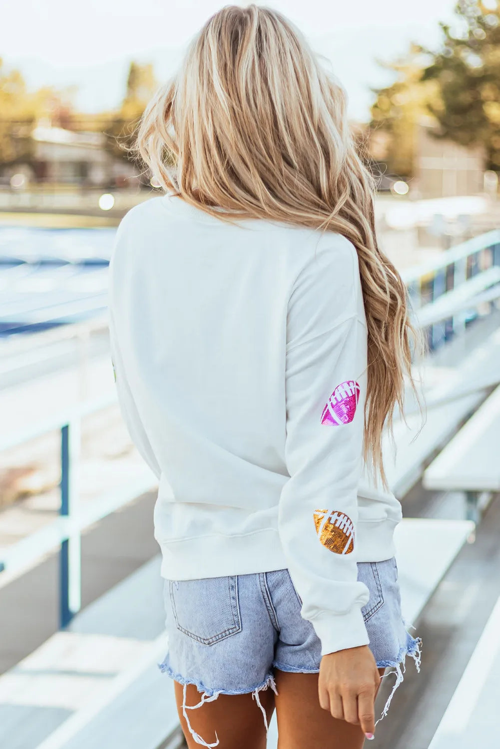 Sequin Football Colors Round Neck Long Sleeve Sweater - Kittybear Krafts