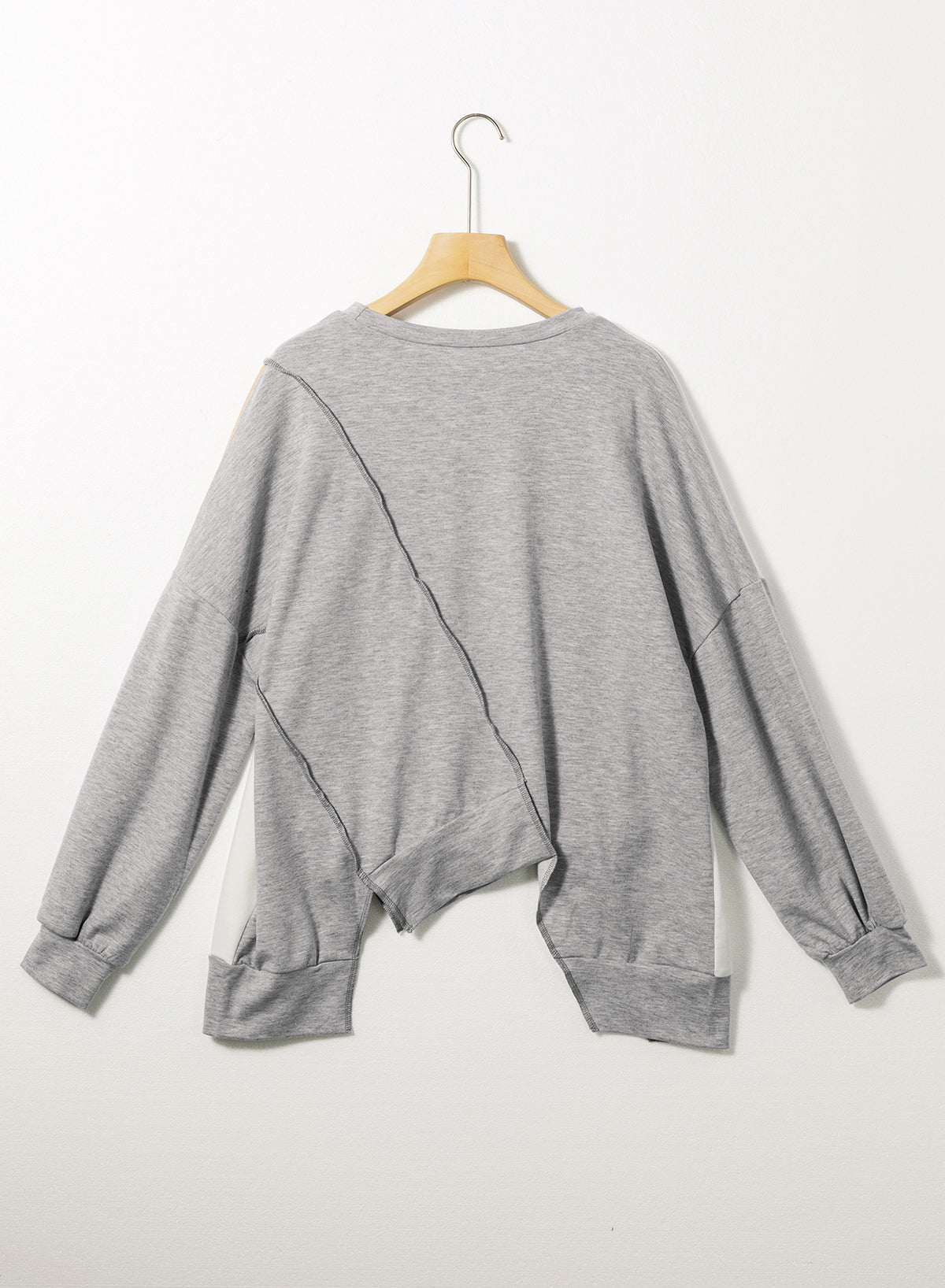 Light French Beige Colorblock Stitching Irregular Hem Long Sleeve Top Kittybear Krafts