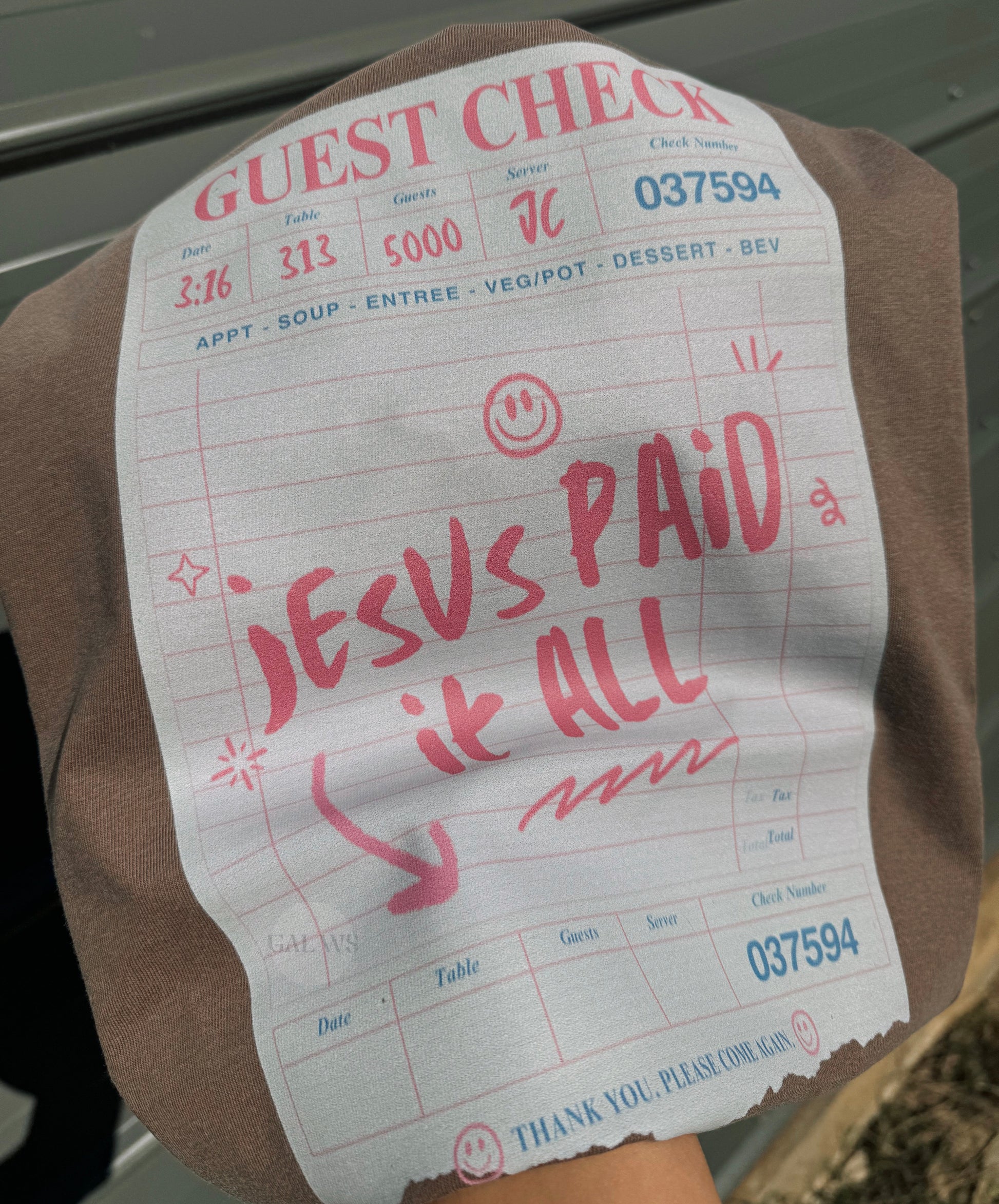 Jesus Paid It All Guest Check Graphic T-Shirt Gunpowder and Lace Boutique Nac