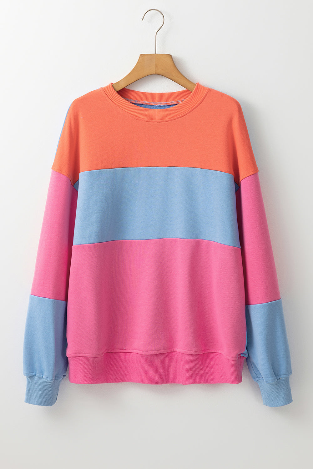 Bright Pink Colorblock Patchwork Drop Shoulder Sweatshirt Kittybear Krafts