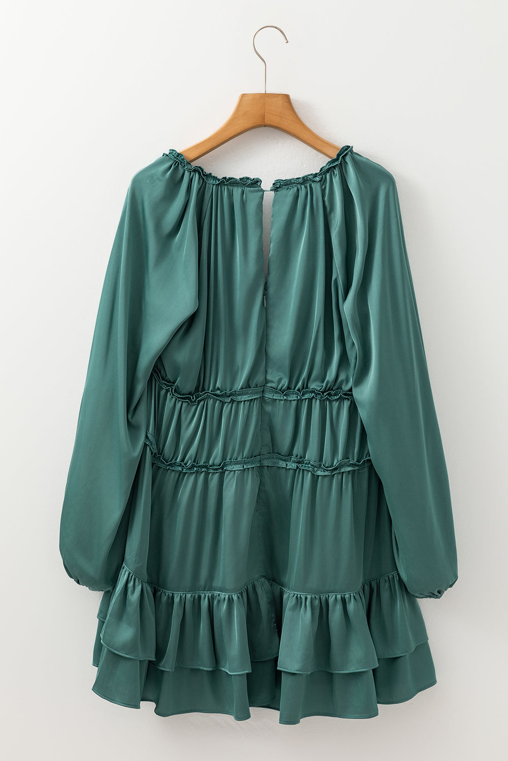 Mist Green Tiered Ruffled Puff Sleeve Loose Fit Mini Dress Kittybear Krafts